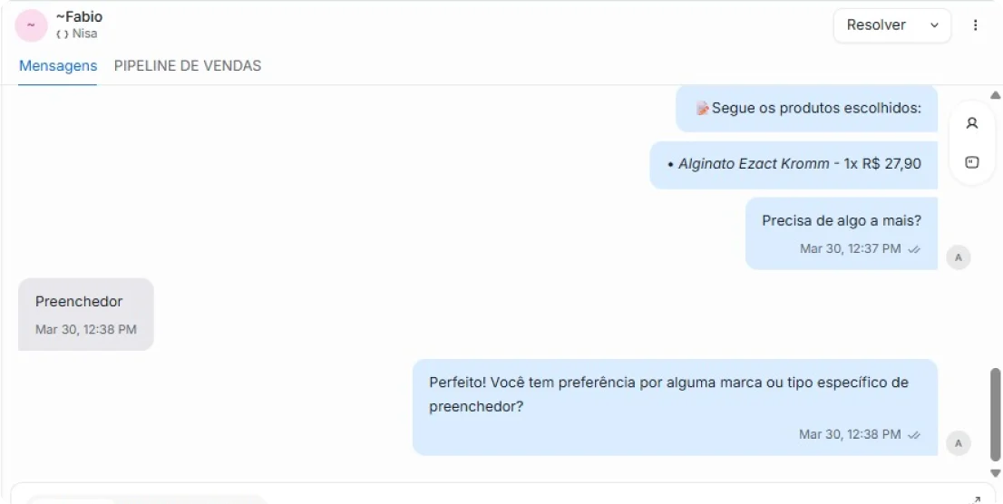 Tela de atendimento IA Sou Odonto