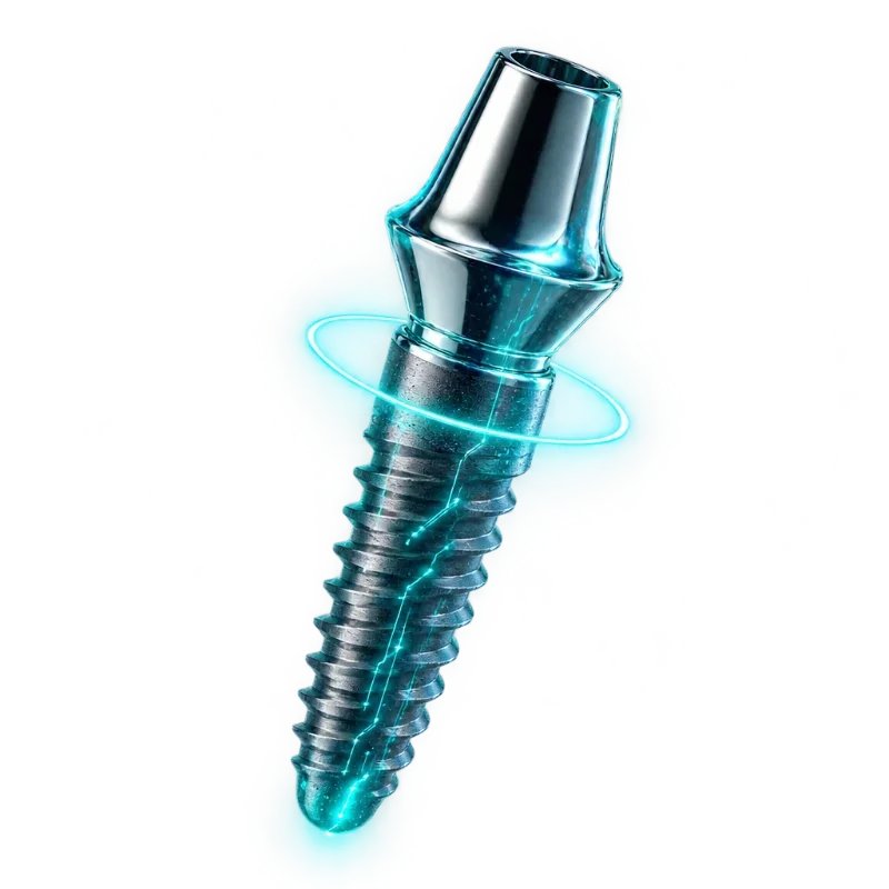 Implante dentário em titânio, render 3D